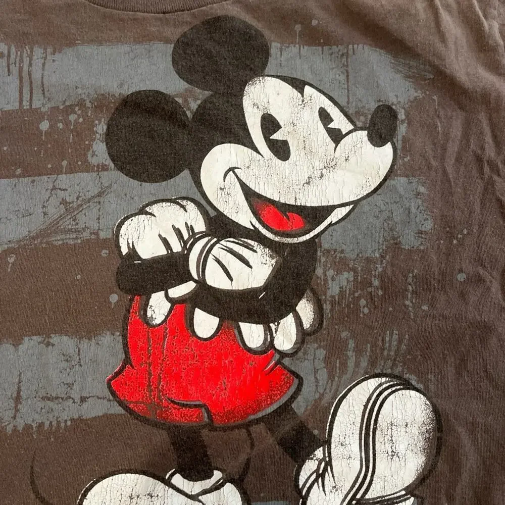 Disney Mickey Mouse T Shirt Brown Grunge Skater Streetwear Y2K Men's Size Large - Picture 2 of 5